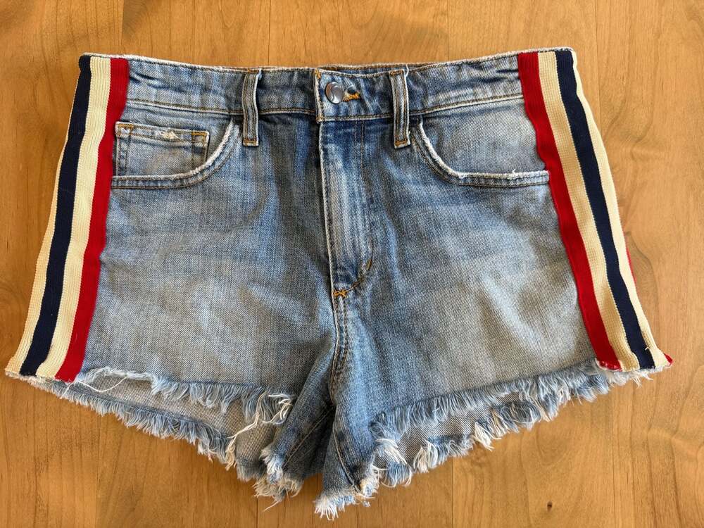 JOE'S JEANS Distressed Raw Hem Shorts w/Red White Blue Side Stripe Size 30